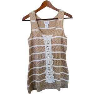Wrangler Women’s Tan & White Striped Tank Top Cotton Blend Embroidery Sz S